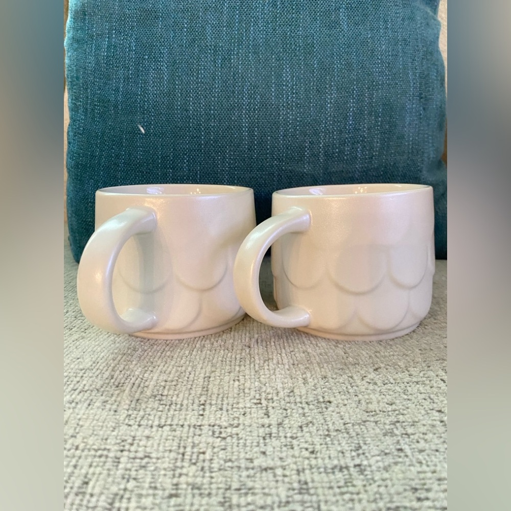 Starbucks 2023 Pearl White Mermaid Coffee/Tea Mug Siren Scales 14oz Set Of 2